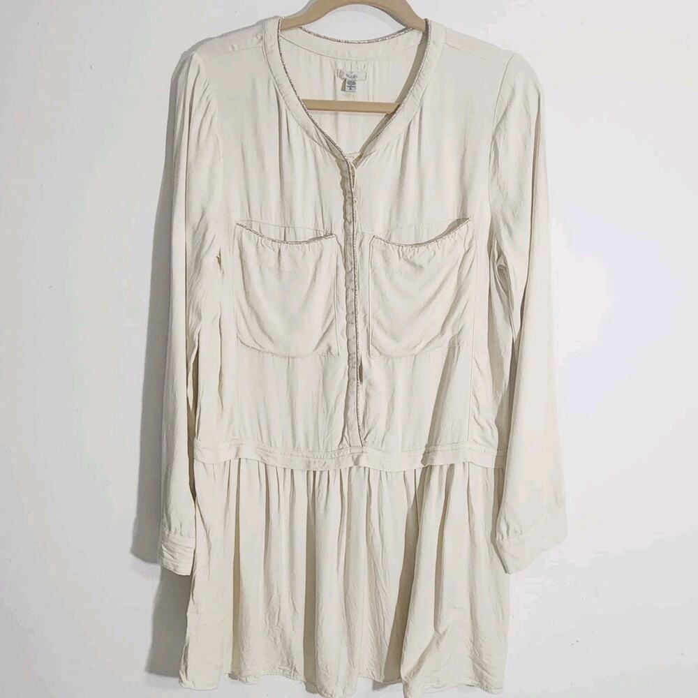 Ecoté Urban Outfitters Women’s Ivory Beige Button Down Shirt Top Tunic Size L